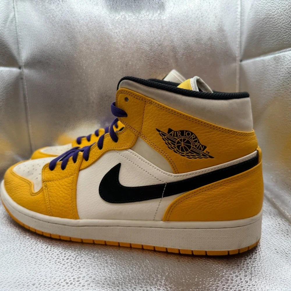 Size 14 Air Jordan 1 Mid SE Lakers Kobe Yellow Purple Mens Sneakers 852542-700